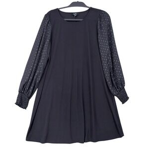 MSK Petite Womens‎ PXL Black Shift Dress Sheer Clip Dot Balloon Sleeve New
